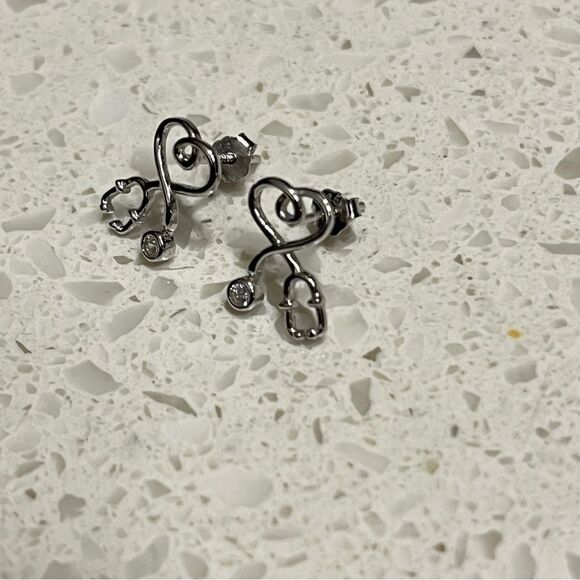 Sterling Silver S925 Stethoscope Drop Earrings - Picture 6 of 9